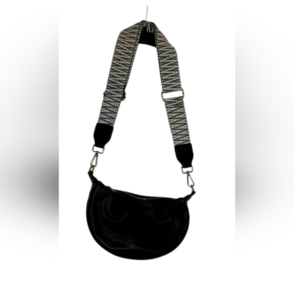 Anthropologie Half MoonBlack Crossbody Bag with Textured Strap